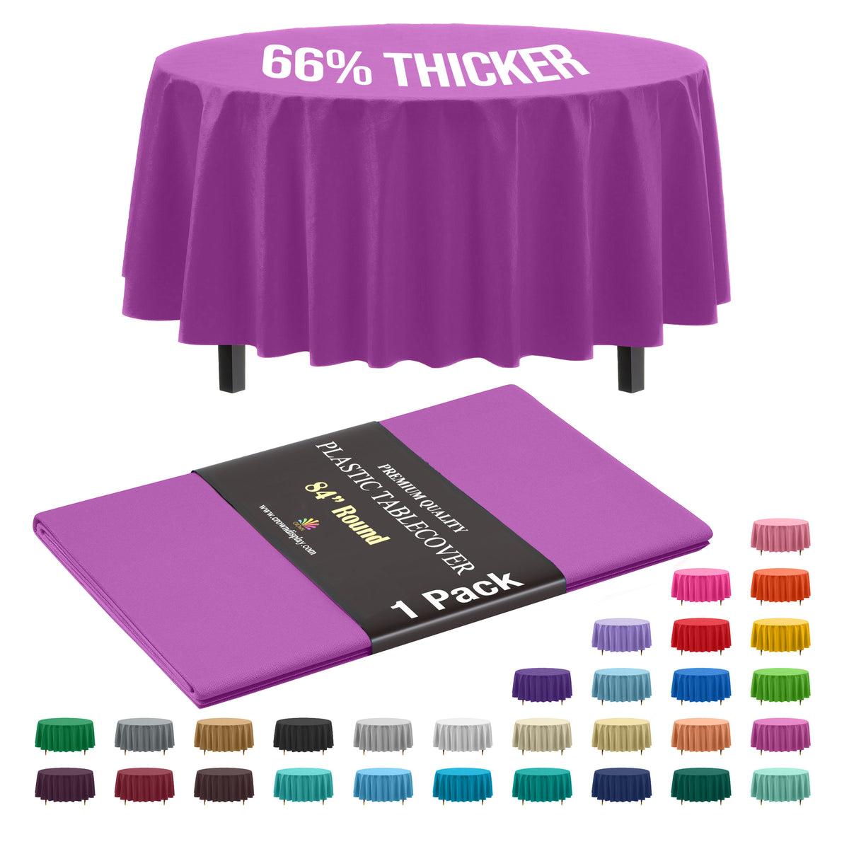 Premium Round Magenta Plastic Table Cover | 84 in.