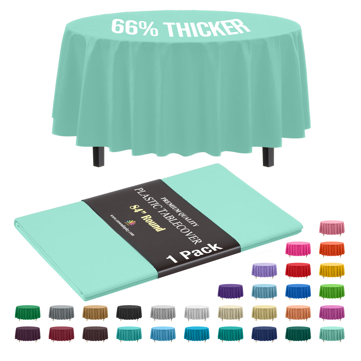 Premium Round Mint Plastic Table Cover | 84 in.