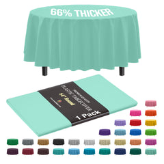 Premium Round Mint Plastic Table Cover | 84 in.