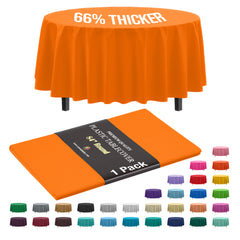 Premium Round Orange Plastic Table Cover | 84 in.