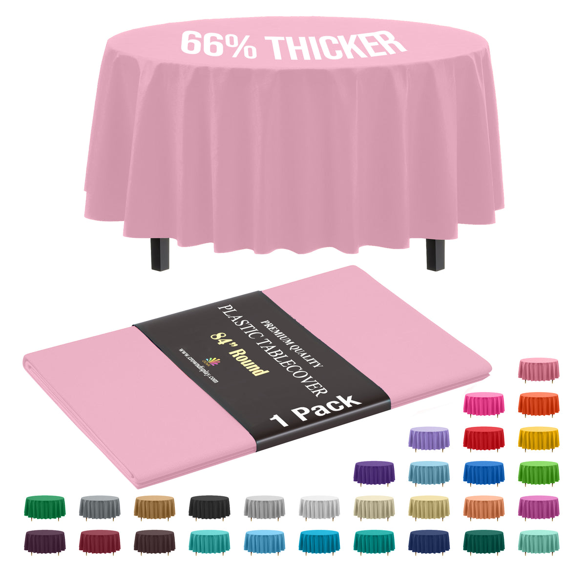 Premium Round Pink Plastic Table Cover | 84 in.