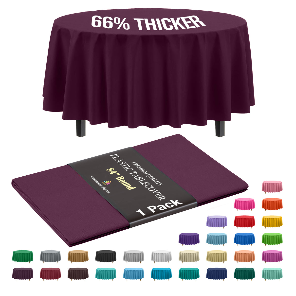 Premium Round Plum Plastic Table Cover | 84 in.