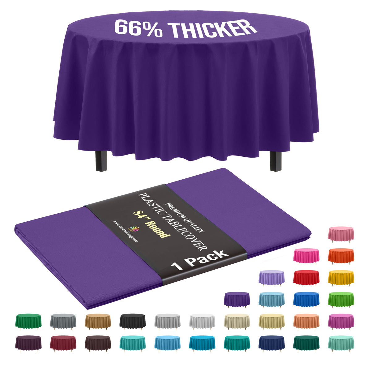 Premium Round Purple Plastic Table Cover | 84 in.