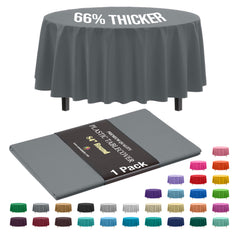 Premium Round Silver Plastic Table Cover | 84 in.
