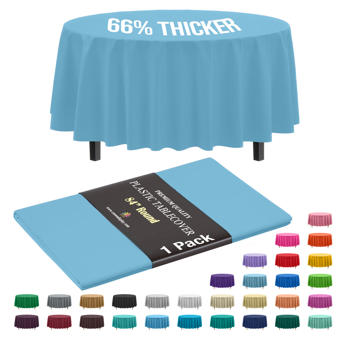 Premium Round Sky Blue Plastic Table Cover | 84 in.