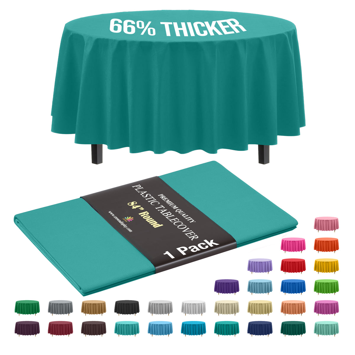 Premium Round Teal Plastic Table Cover | 84 in.
