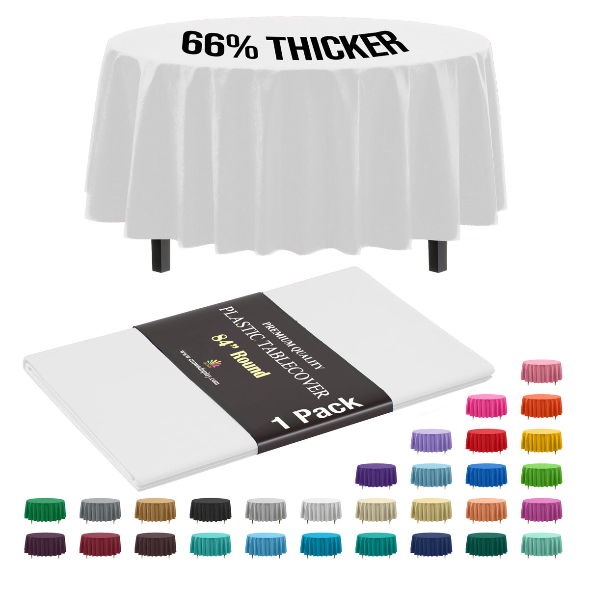 Premium Round White Plastic Table Cover | 84 in.