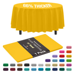 Premium Round Yellow Plastic Table Cover | 84 in.
