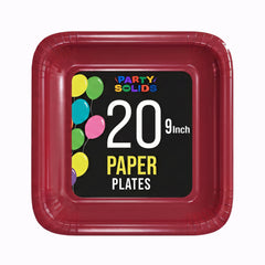 9 In. Burgundy Square Paper Plates - 20 Ct.