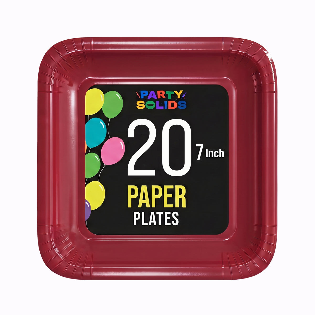 7 In. Burgundy Square Paper Plates - 20 Ct.
