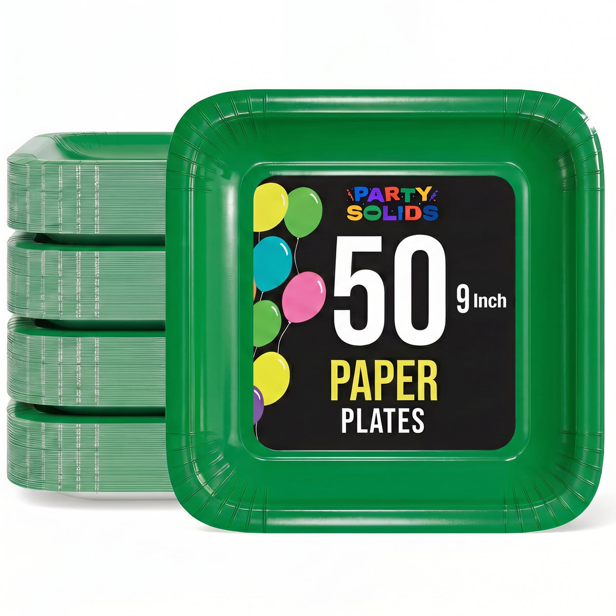9 In. Emerald Green Square Paper Plates - 50 Ct.