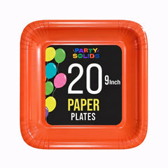 9 In. Orange Square Paper Plates - 20 Ct.