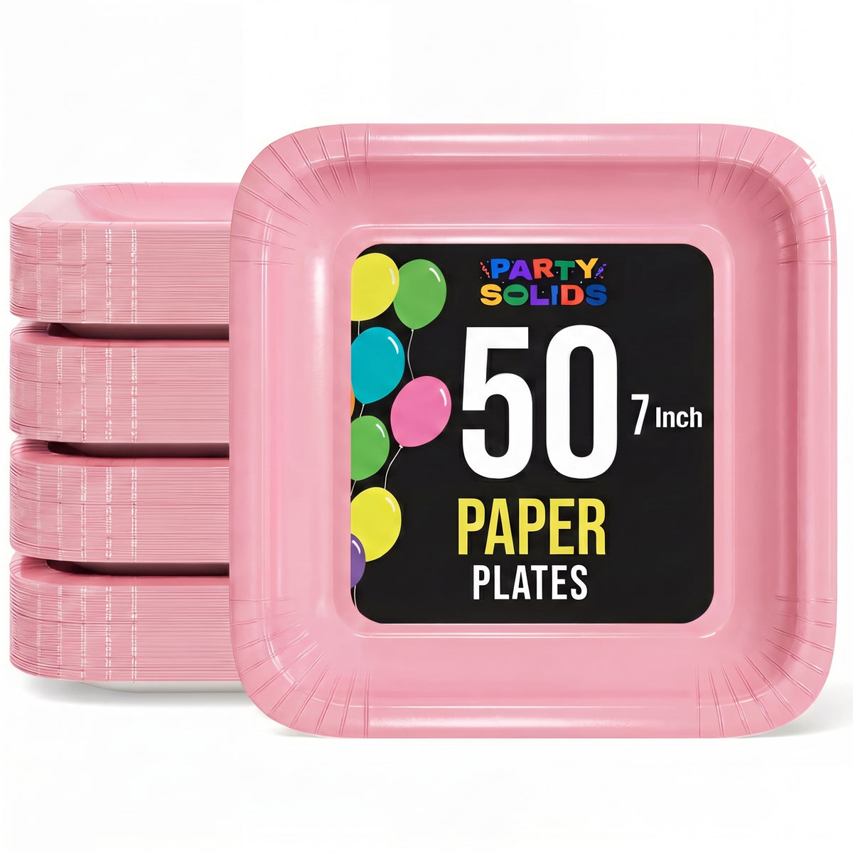 7 In. Pink Square Paper Plates - 50 Ct.