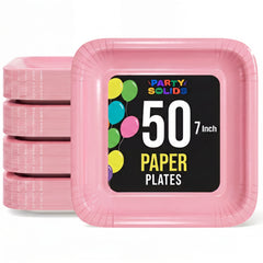 7 In. Pink Square Paper Plates - 50 Ct.