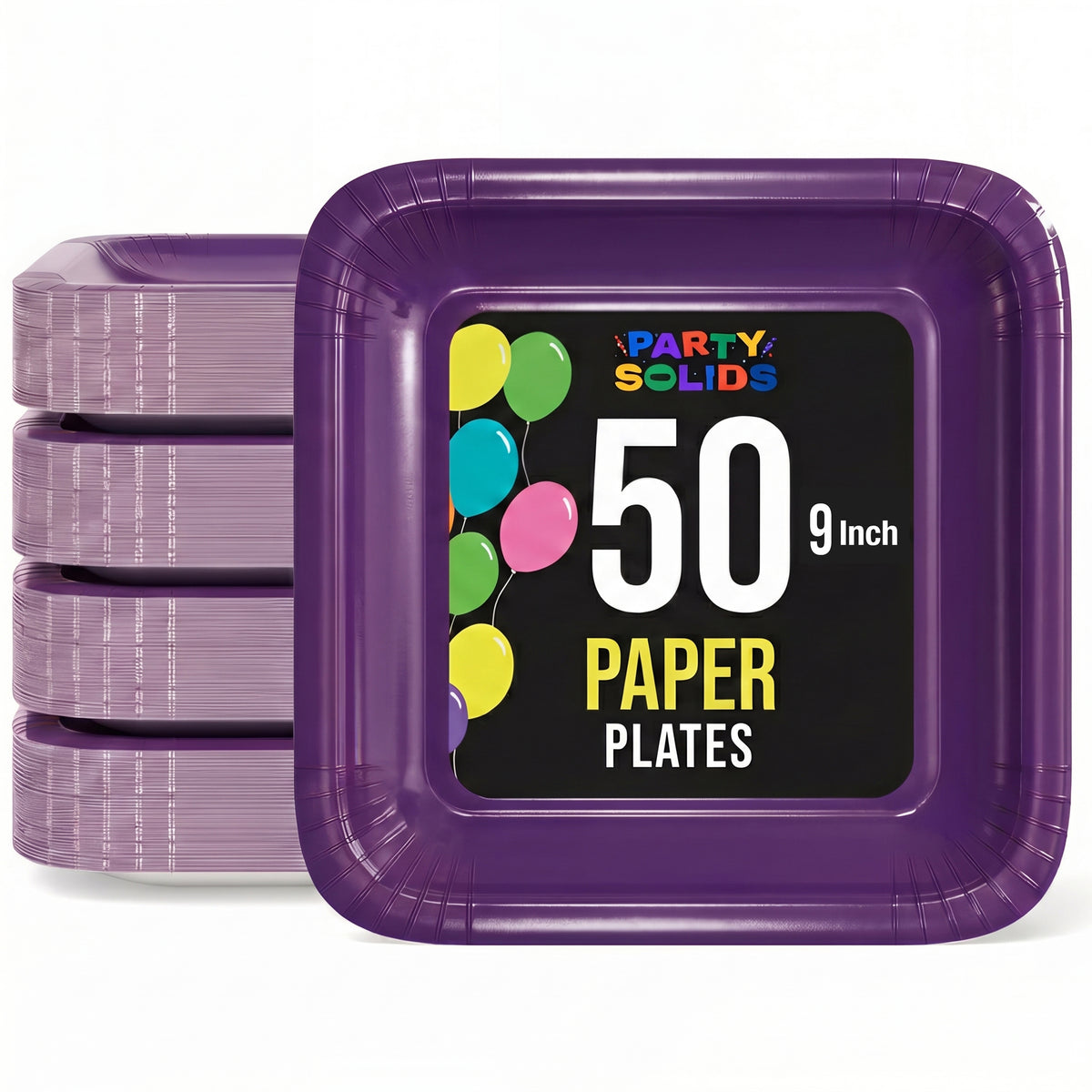 9 In. Purple Square Paper Plates - 50 Ct.