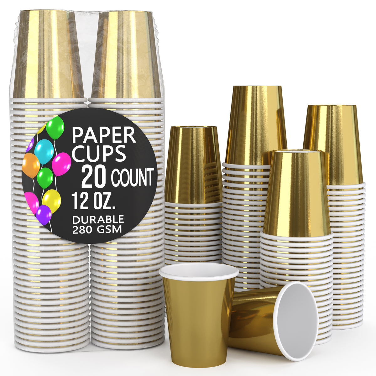 12 Oz. Gold Paper Cups | 20 Count