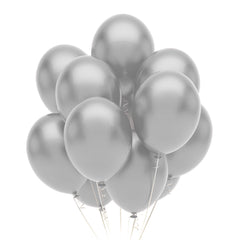 12 In. Metallic Silver Latex Balloon | 10 Count