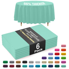 Premium Round Mint Plastic Table Covers | 6 Pack | 84 in.