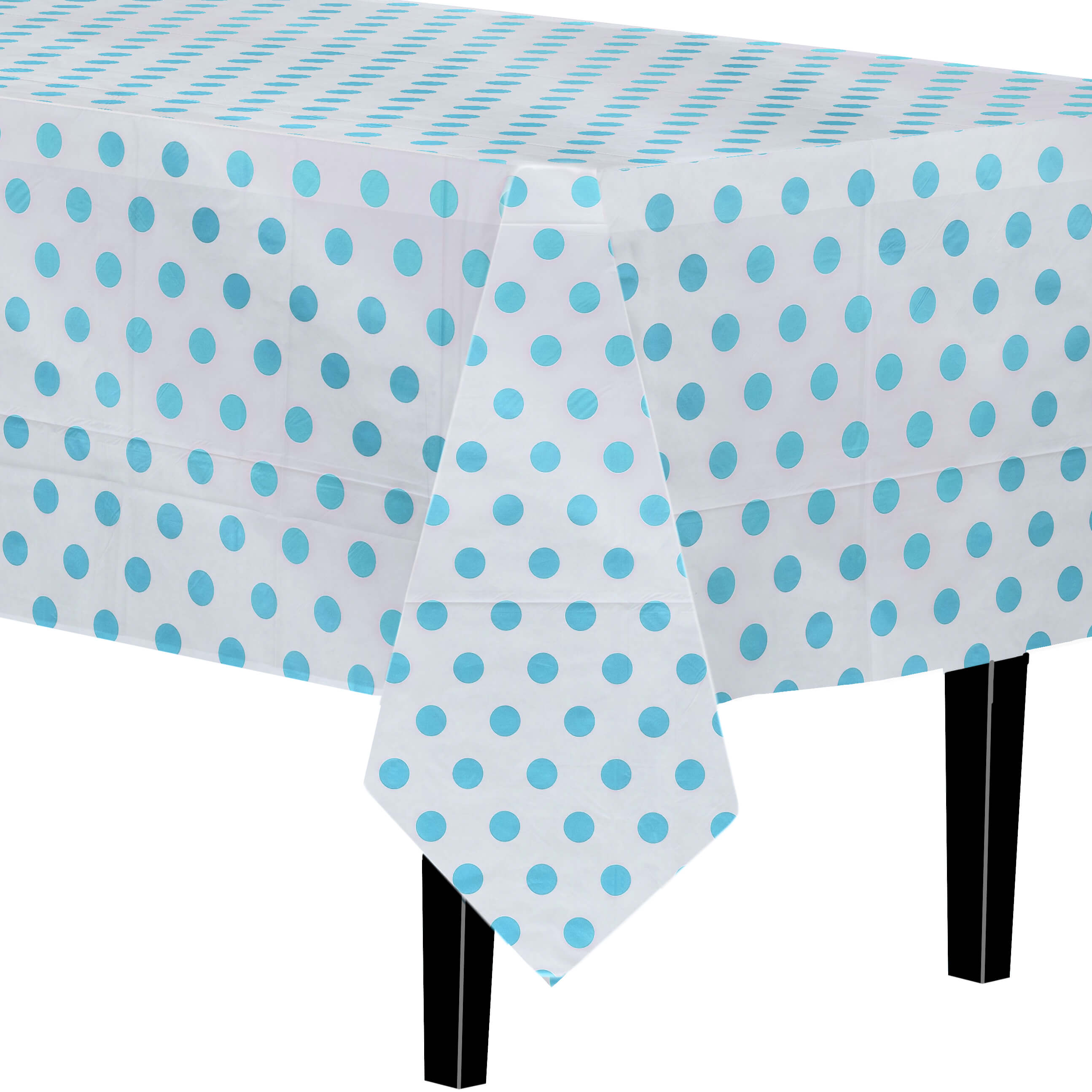 Light Blue Polka Dot Plastic Table Covers | 12 Pack