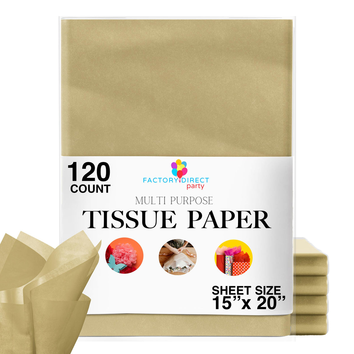 Gold Tissue Paper 15 In. x 20 In. | 120 Sheets