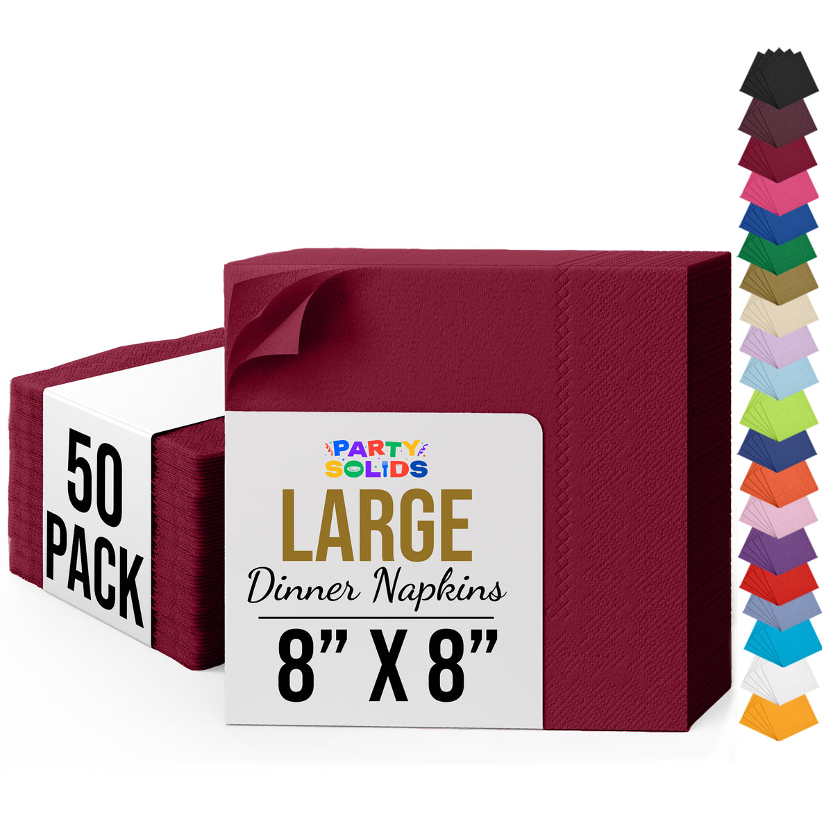 Burgundy Dinner Napkins | 8 in. x 8 in. | 50 Ct.