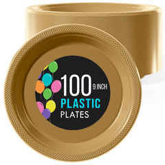 9 In. Gold Plastic Plates | 100 Count