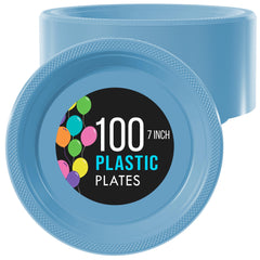 7 In. Light Blue Plastic Plates | 100 Count