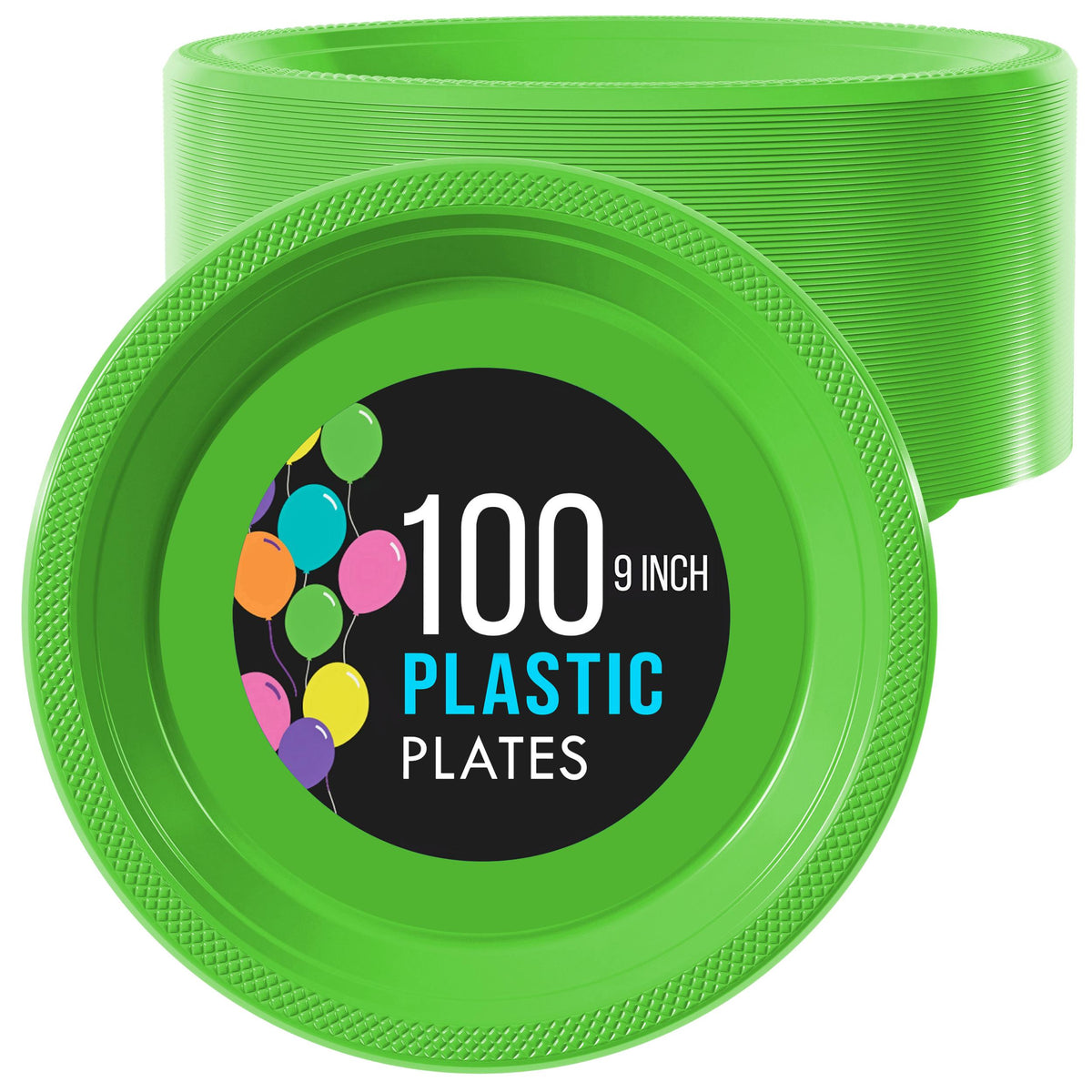 9 In. Lime Green Plastic Plates | 100 Count