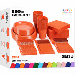 350 Pcs Orange Plastic Disposable Tableware Set
