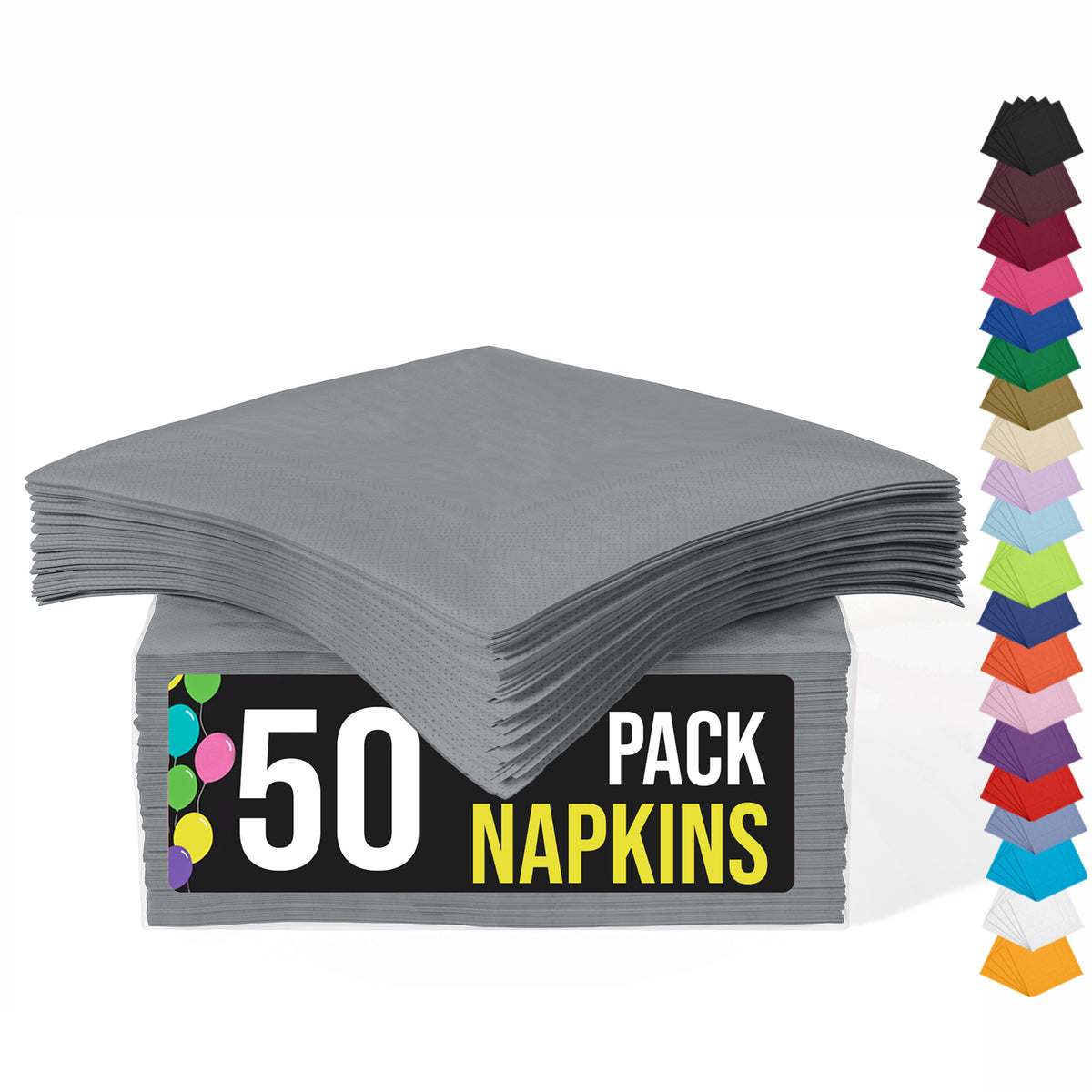 Silver Beverage Napkins | 4.75 in. x 4.75 in. | 50 Count