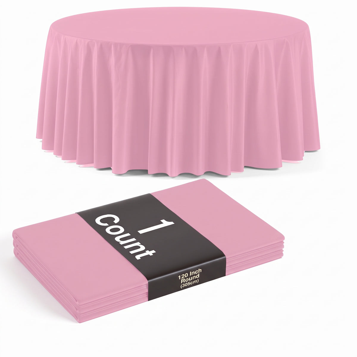 120 in. Premium Round Pink Plastic Table Cover