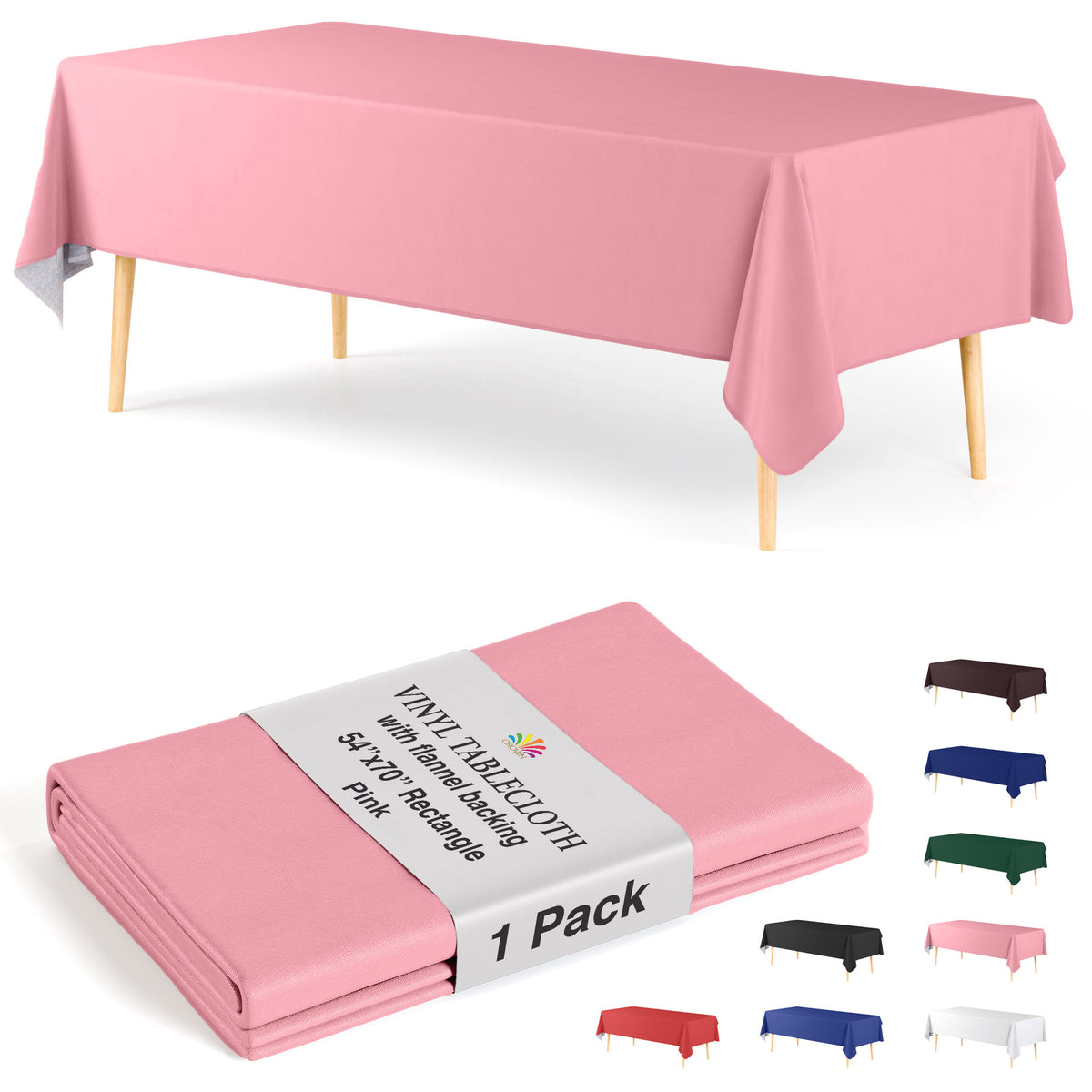 Pink Flannel Backed Plastic Table Cover 54 in. x 70 in.