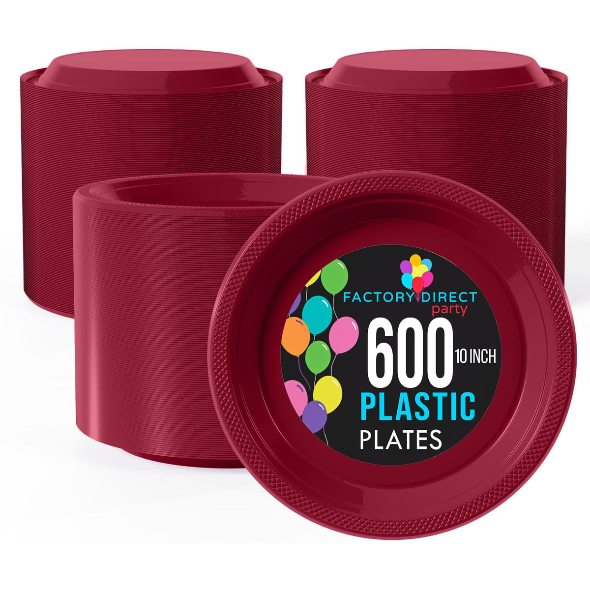 10 In. Burgundy Plastic Plates | Case of 600