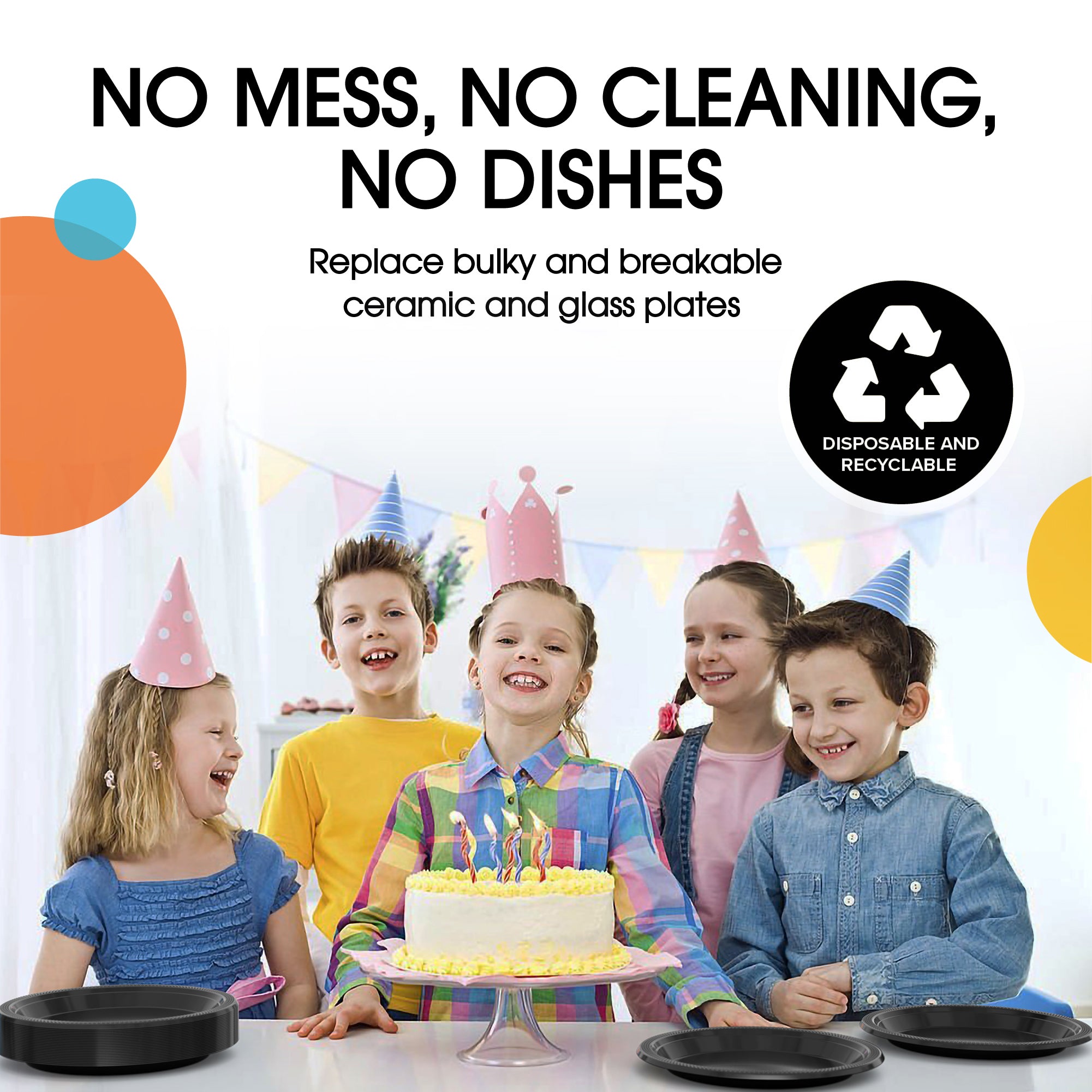 9 in. Black Plastic Plates | Case of 600