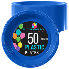10 In. Dark Blue Plastic Plates | 50 Count