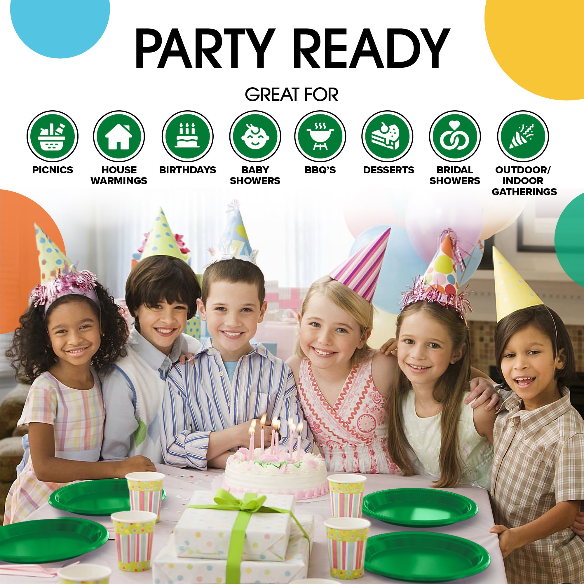 9 in. Dark Green Plastic Plates | 8 Count
