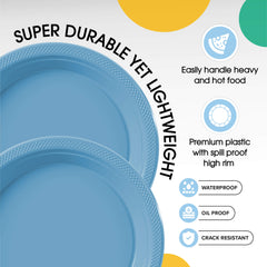 10 In. Light Blue Plastic Plates | 100 Count