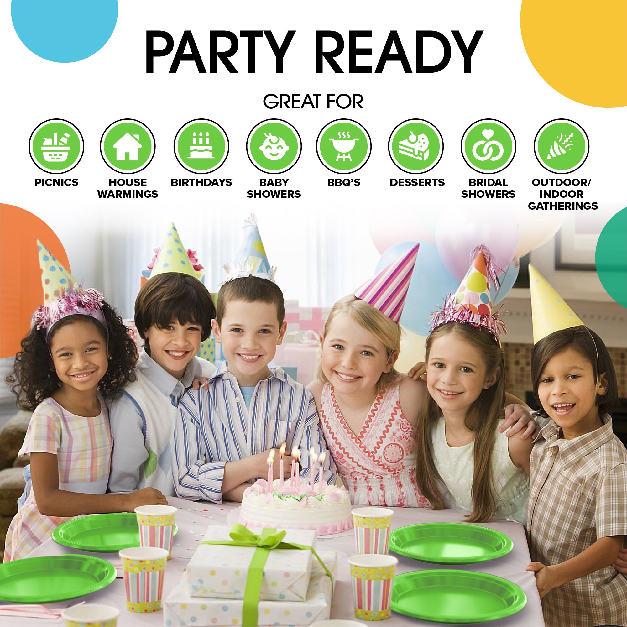 9 in. Lime Green Plastic Plates | Case of 600