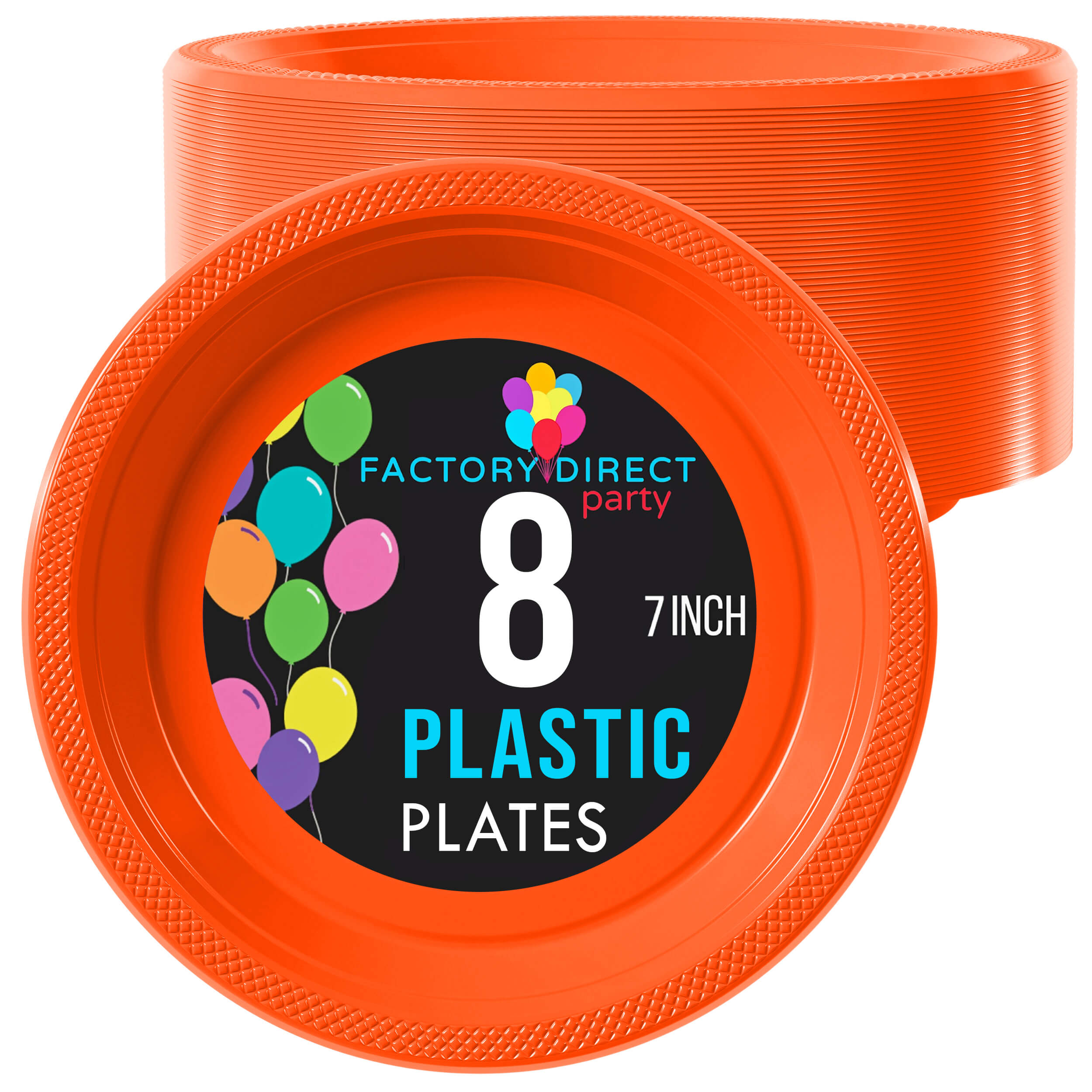 7 In. Orange Plastic Plates | 8 Count