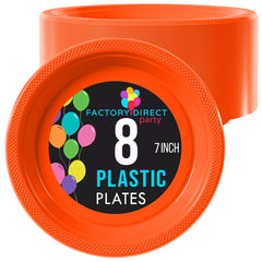 7 In. Orange Plastic Plates | 8 Count