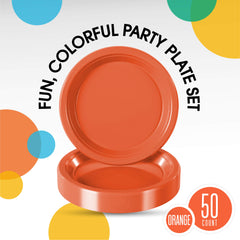 10 In. Orange Plastic Plates | 50 Count