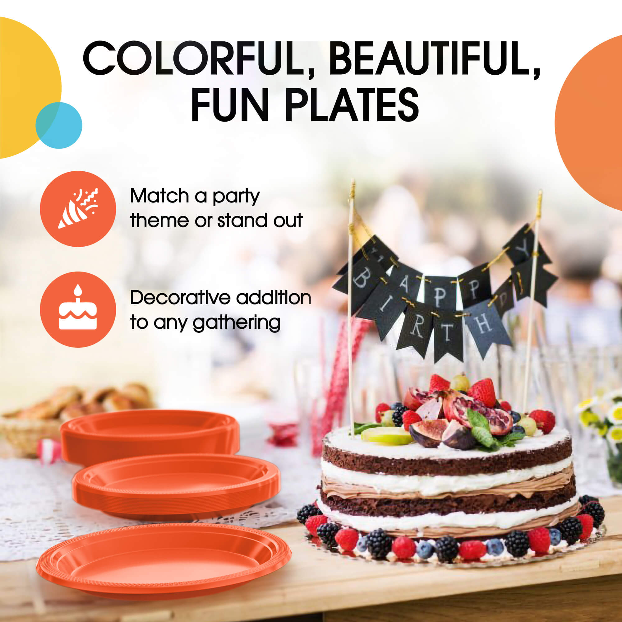 7 In. Orange Plastic Plates | 8 Count