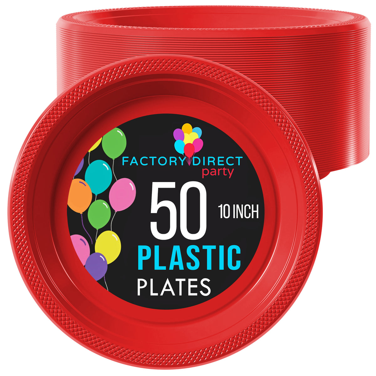 10 In. Red Plastic Plates | 50 Count