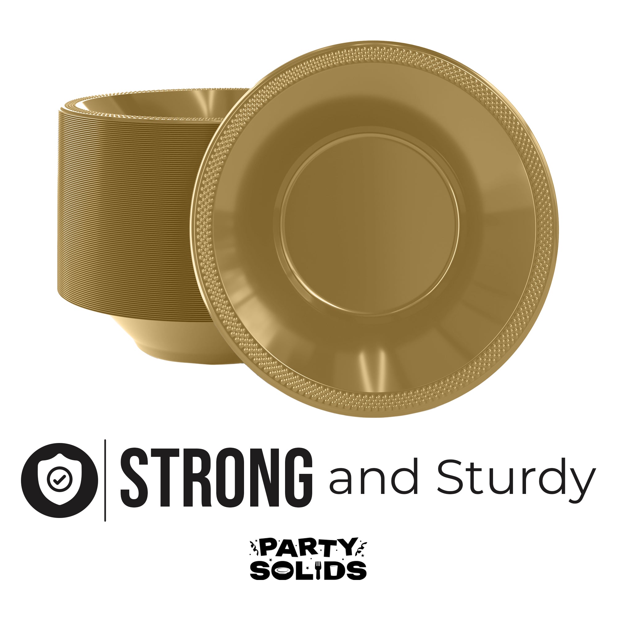 12 Oz. Gold Plastic Bowls | 50 Count