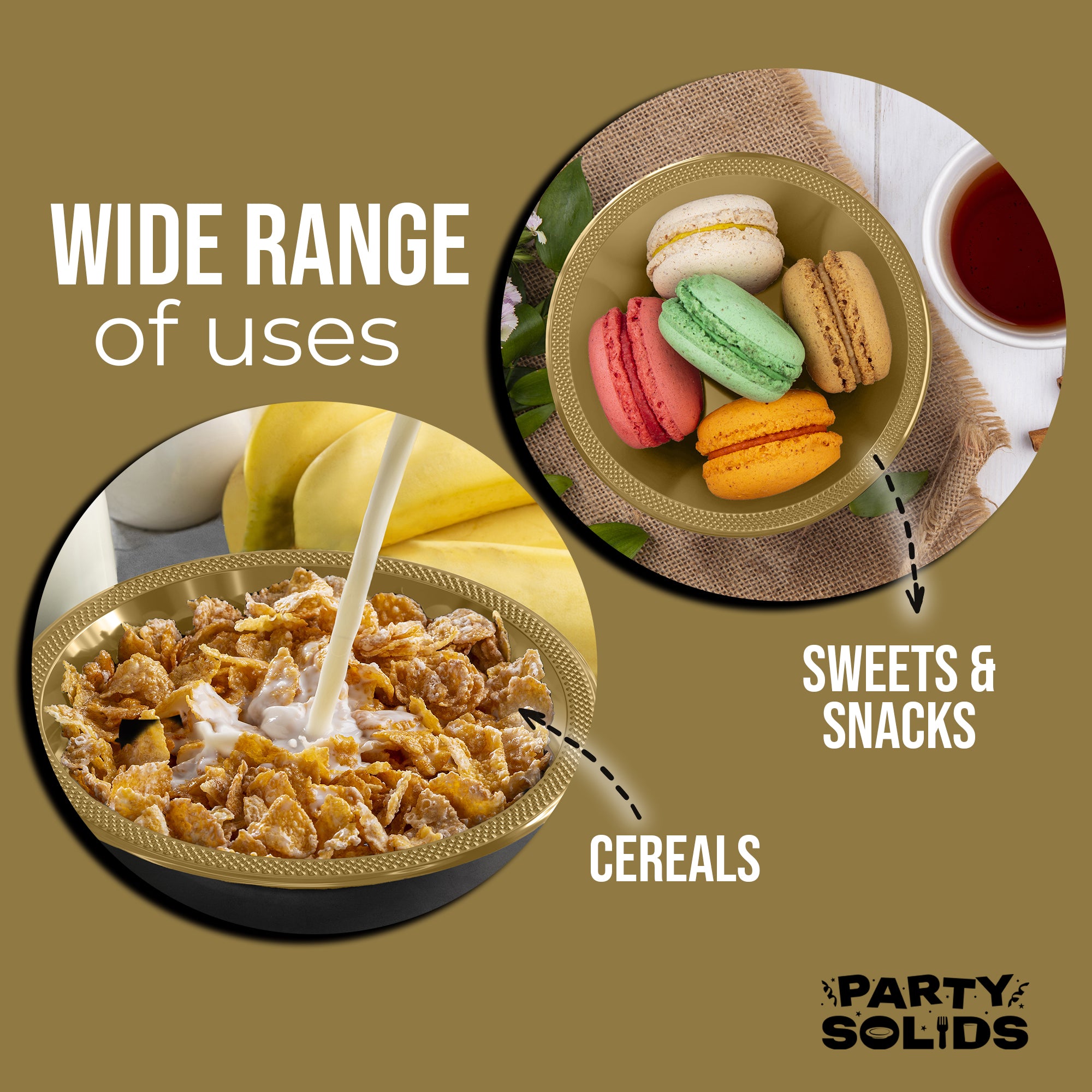 12 Oz. Gold Plastic Bowls | 50 Count
