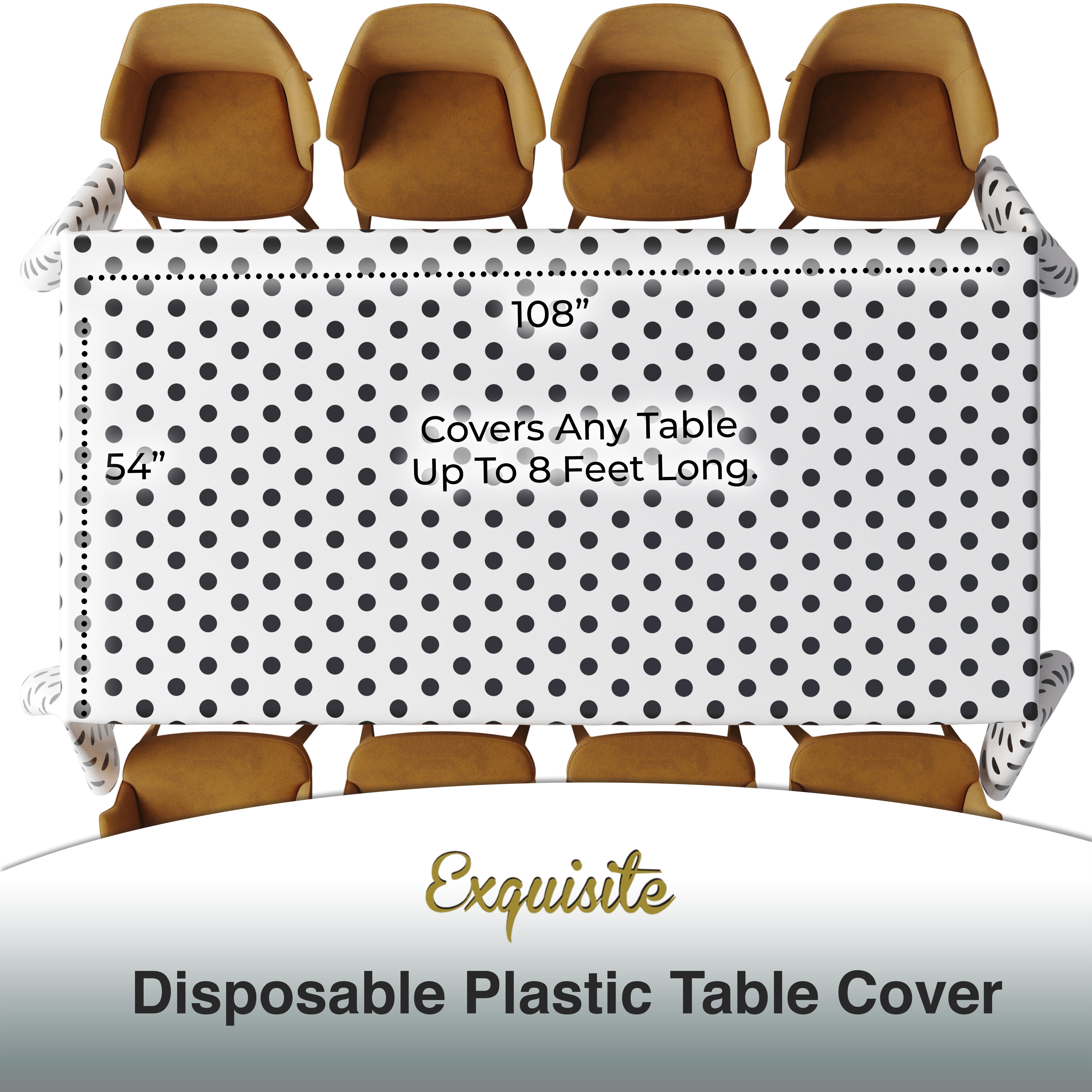 Black Polka Dot Plastic Table Cover | 54 in. x 108 in.