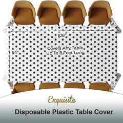 Black Polka Dot Plastic Table Cover | 54 in. x 108 in. | Case of 12