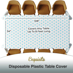 Light Blue Polka Dot Plastic Table Cover | 54 in. x 108 in.