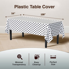 Black Polka Dot Plastic Table Cover | 54 in. x 108 in. | Case of 48