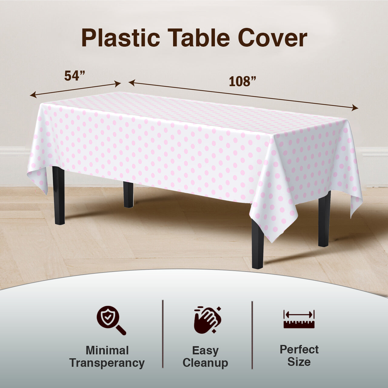 Pink Polka Dot Plastic Table Covers | 12 Pack | 54 in. x 108 in.